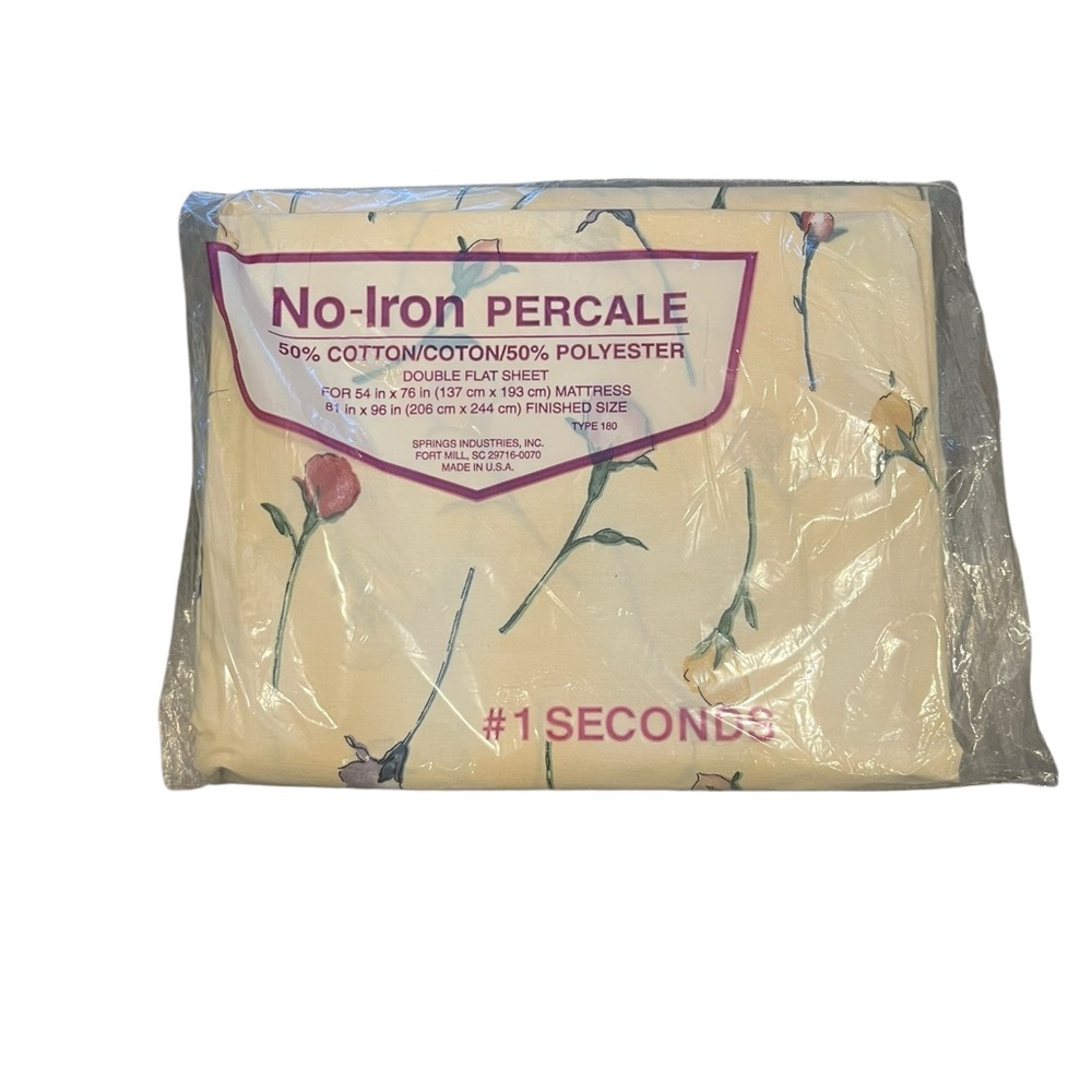 NEW Vintage Spring Industries Floral No Iron Percale Double/Full Flat Sheet USA